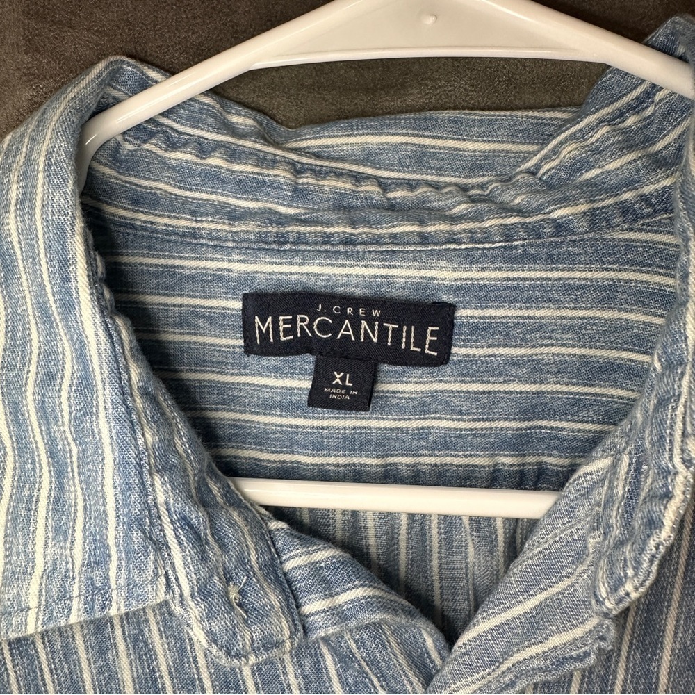 J.Crew Mercantile Cotton Button-Up Shirt Blue White Striped Classic Preppy XL - Picture 8 of 11